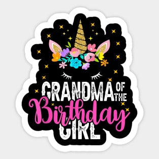 Grandma Of The Birthday Girl Floral Unicorn Birthday Sticker